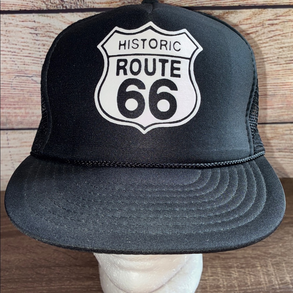 Vintage Nissin Historic Route 66 Black Snapback Trucker Hat